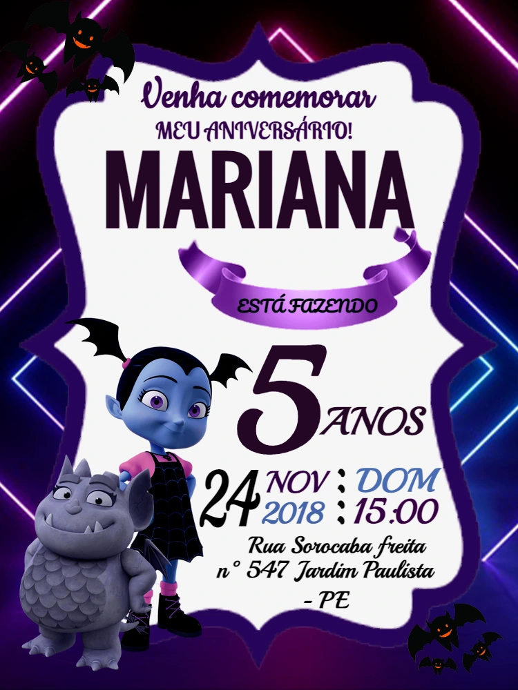 Convite de Aniversário Vampirina para Editar Online