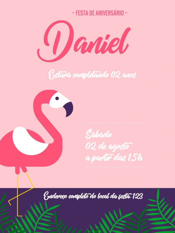 Convite de Aniversário Flamingo Tropical para Editar Online