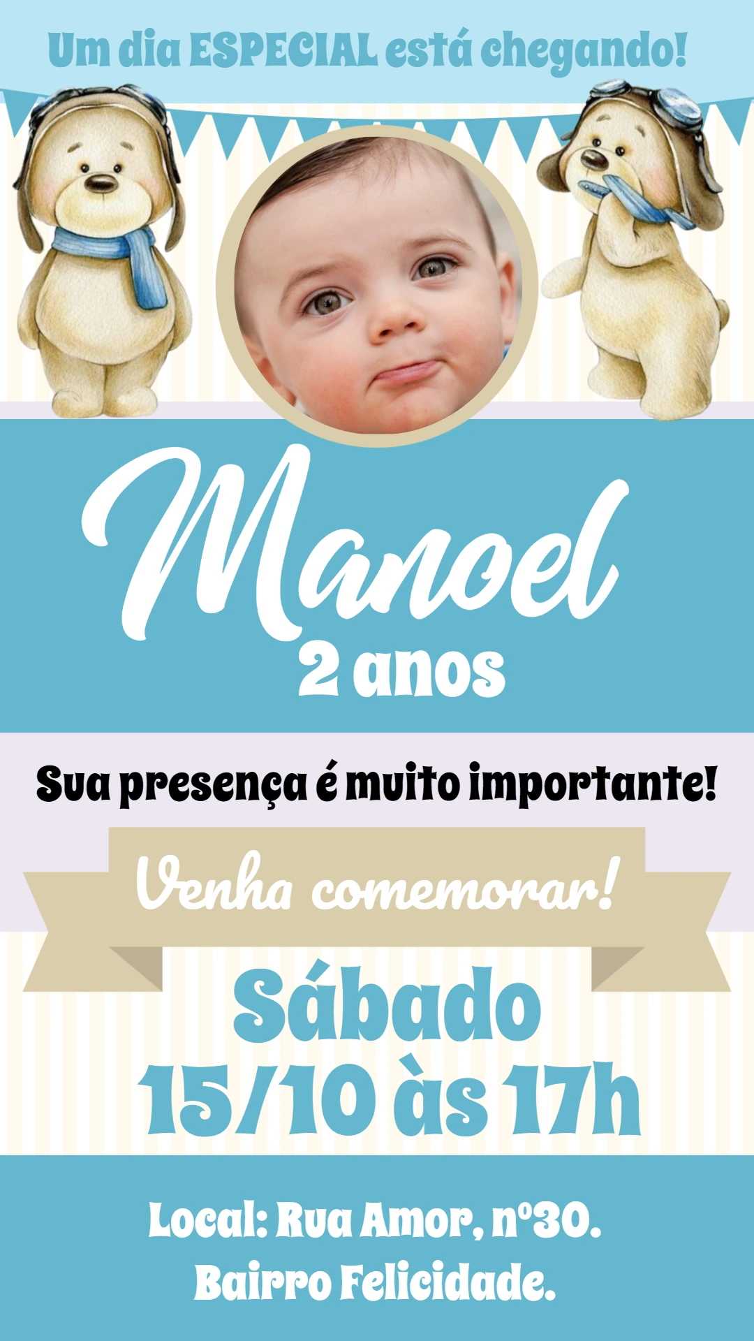 Convite O Tempo Voa com Cachorrinho Aviador para Editar Online