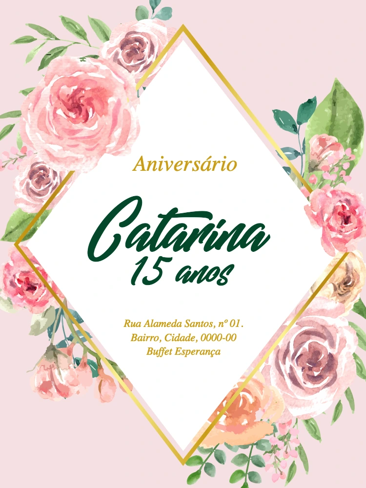 Convite de 15 Anos Floral Delicado para Editar Online