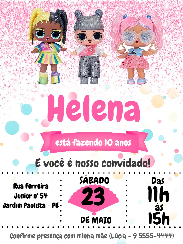 Convite de Aniversário Bonecas Lol Surprise para Editar