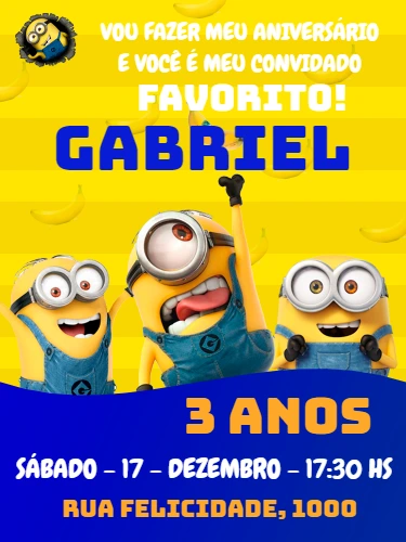 Convite de Aniversário Minions com Personagens para Editar Online