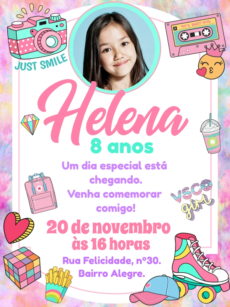 Convite Aniversário Vsco Girl com Foto para Editar Online