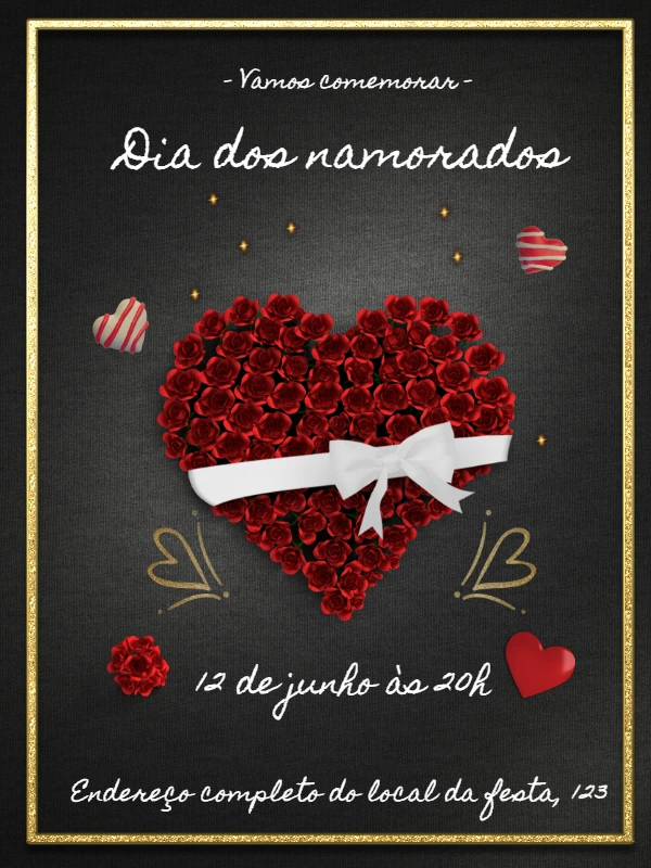 Convite Dia dos Namorados com Rosas para Editar Online