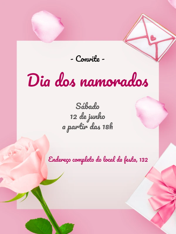 Convite Dia dos Namorados Romântico com Rosas para Editar