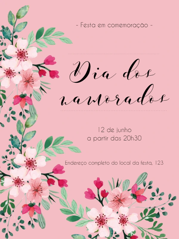 Convite Dia dos Namorados Floral para Editar Online
