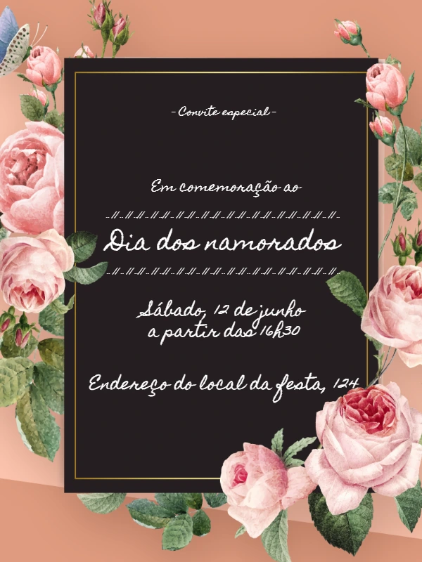 Convite Dia dos Namorados Floral Romântico para Editar Online
