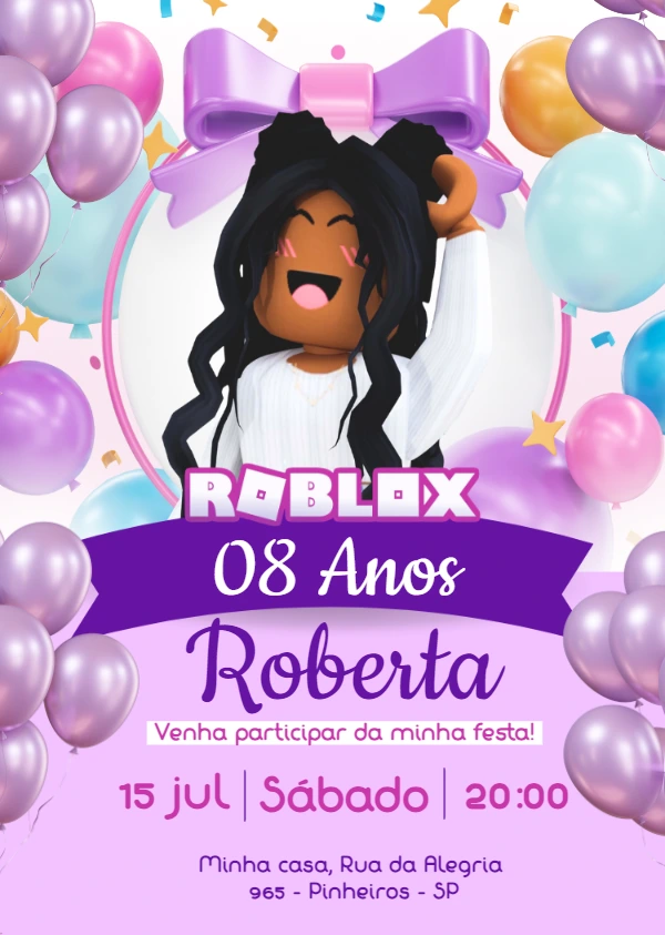 Convite de Aniversário Roblox Menina para Editar Online