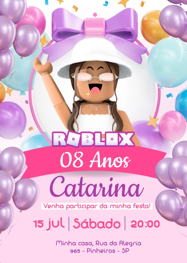 Convite de Aniversário Roblox Menina para Editar Online