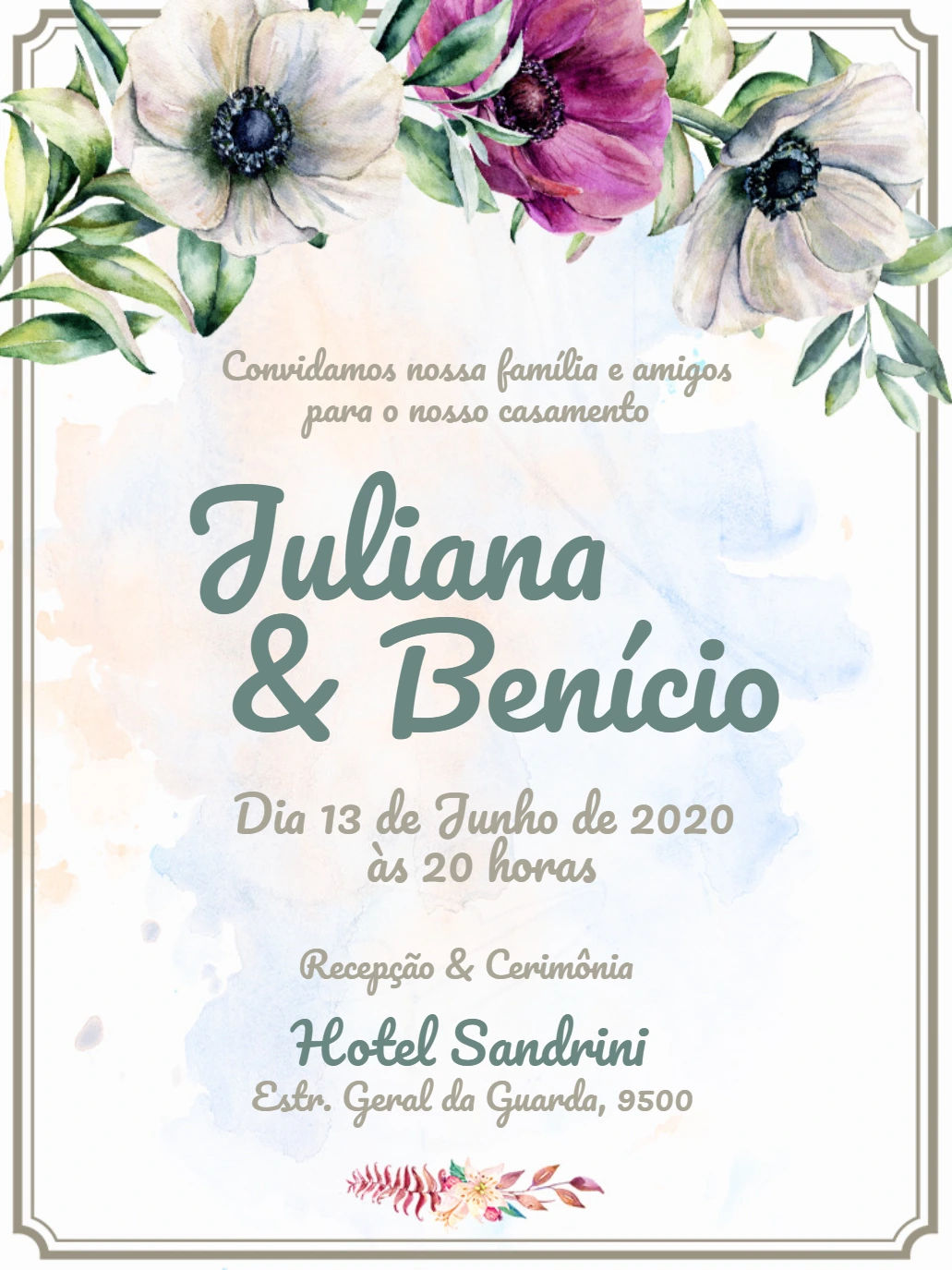 Convite de Casamento Floral Anêmonas para Editar Online
