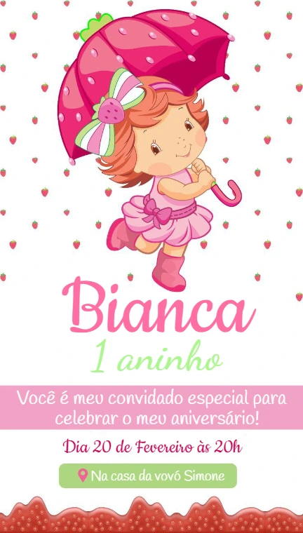 Convite Aniversário Moranguinho Baby para Editar Online