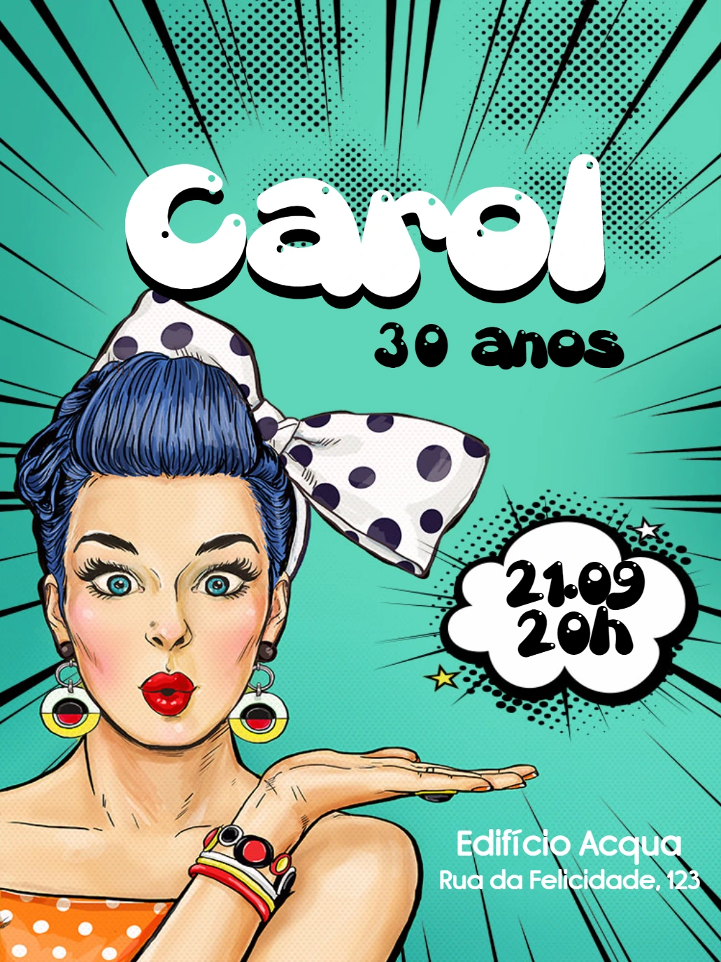 Convite de Aniversário Pin-up Pop Art para Editar Online