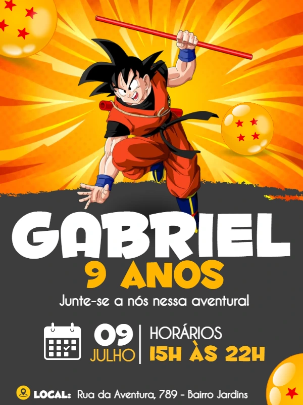 Convite Aniversário Goku Dragon Ball Z para Editar Online