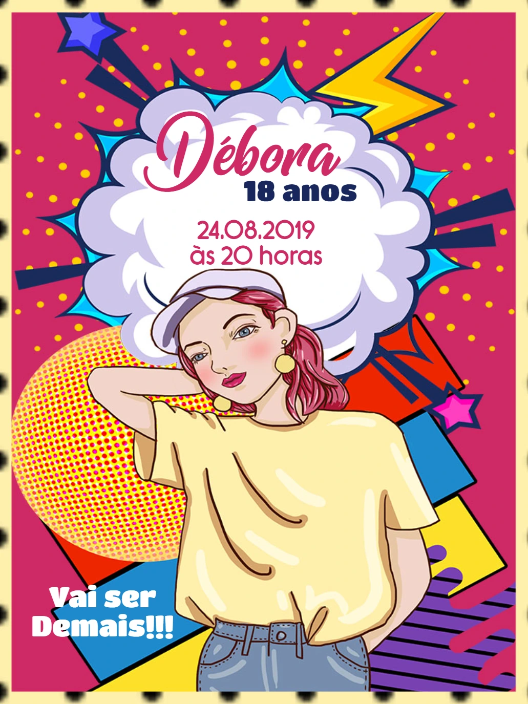 Convite de Aniversário Pop Art Estilo Gibi para Editar Online