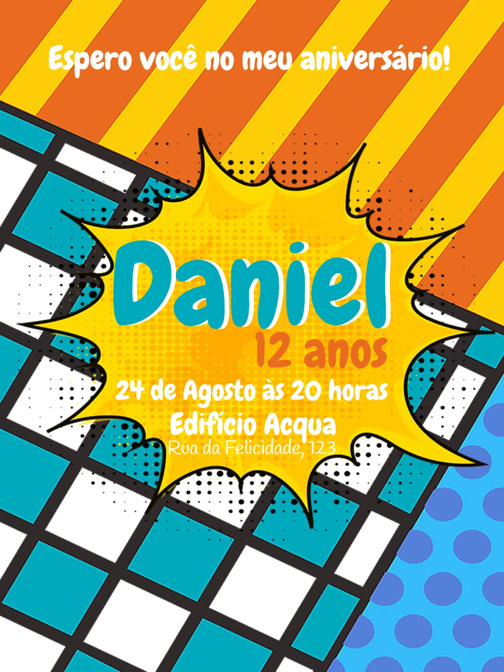 Convite de Aniversário Pop Art Estilo HQ para Editar Online