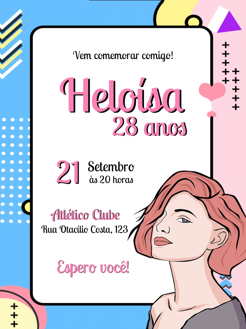 Convite de Aniversário Pin-up Retrô para Editar Online