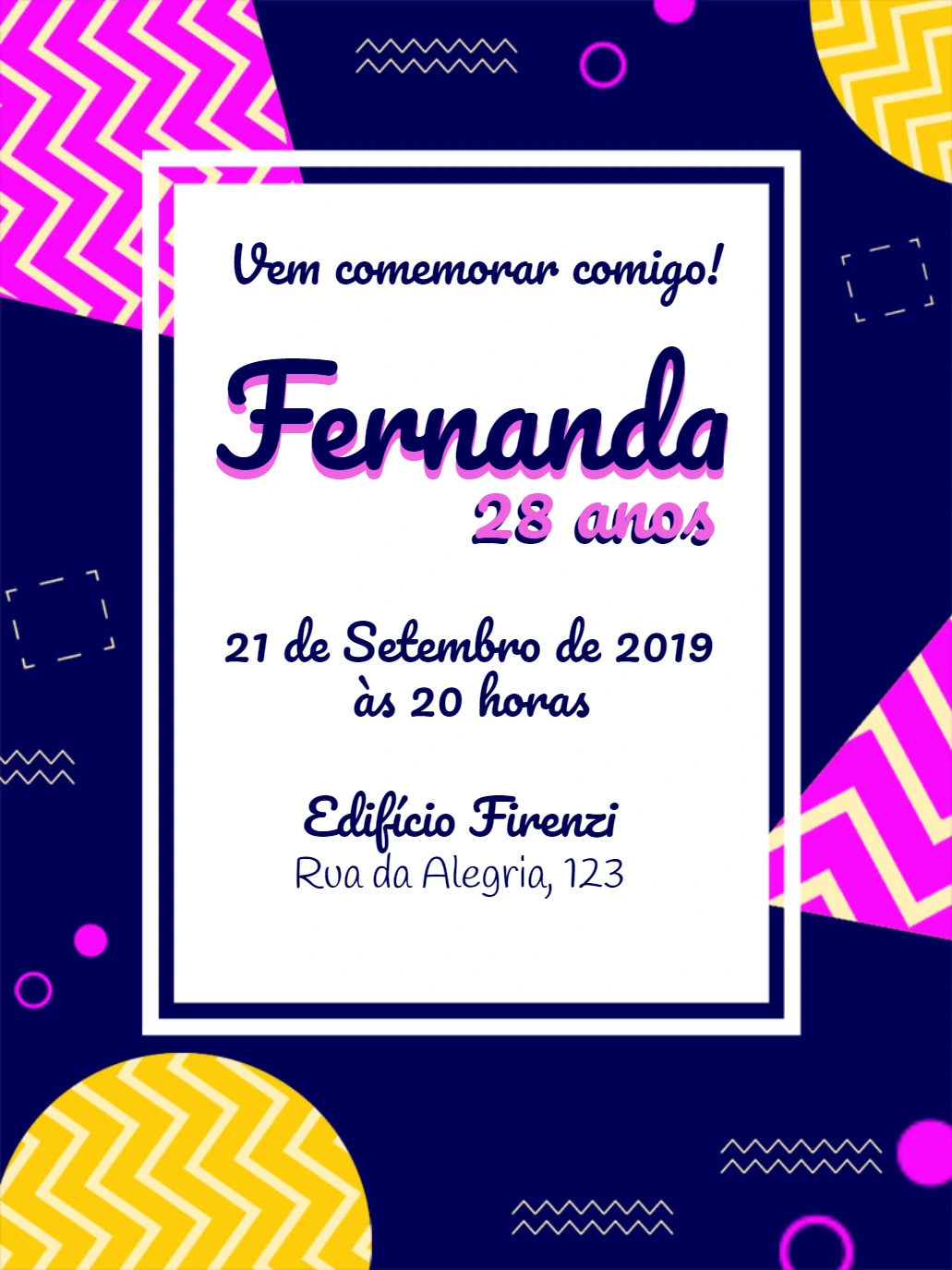 Convite de Aniversário Neon com Formas para Editar Online