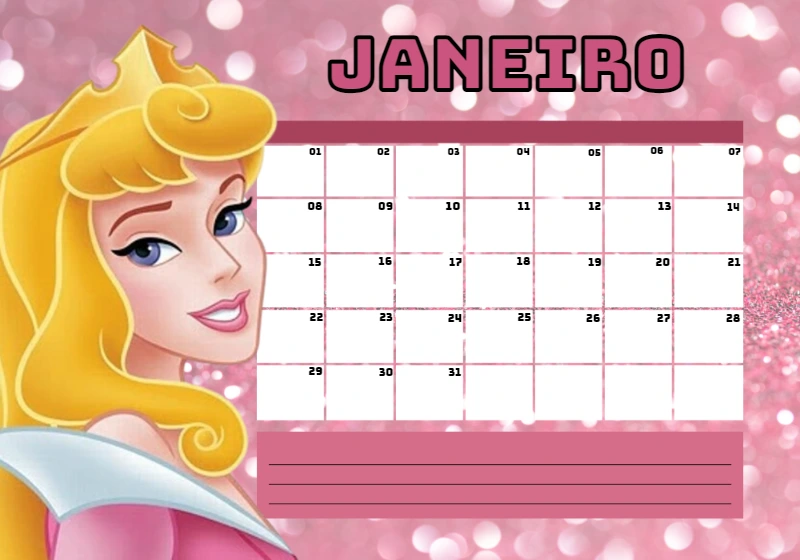 Planner Princesa Aurora com Glitter para Editar Online