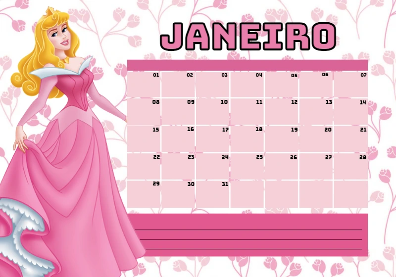 Planner Princesa Aurora para Editar Online e Imprimir