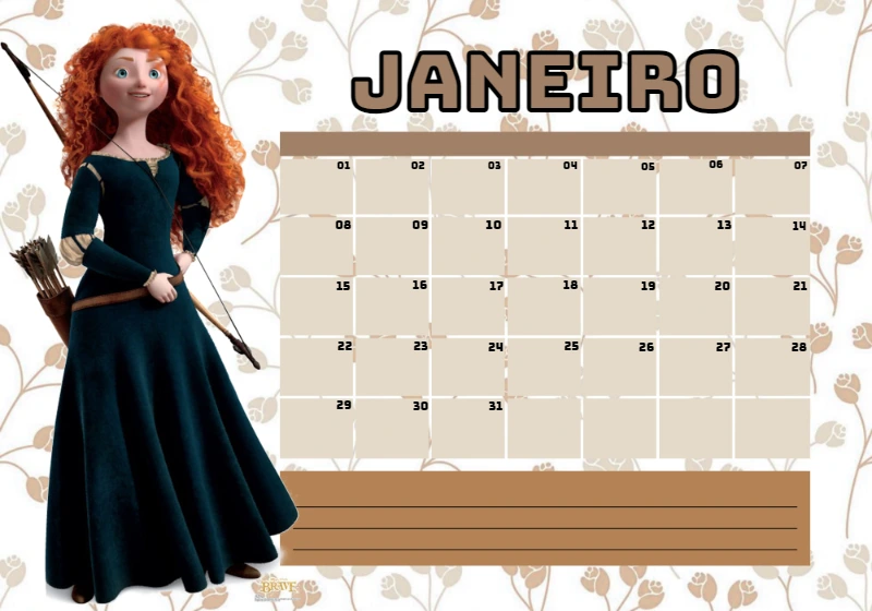 Calendário Mensal da Merida Editável para Imprimir