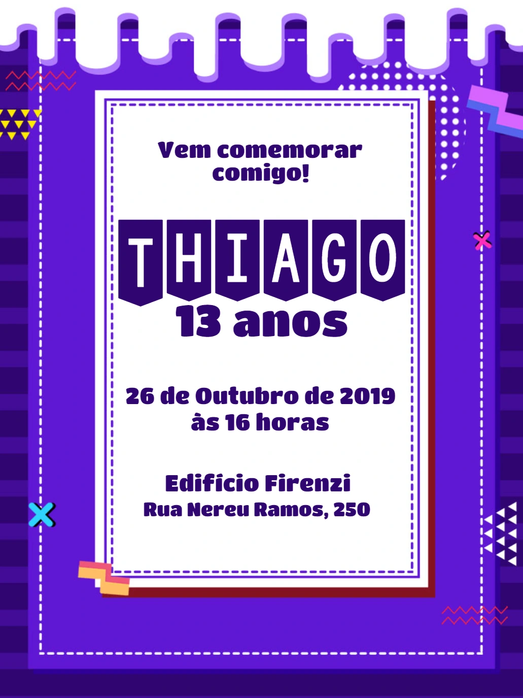 Convite de Aniversário Pop Art Geométrico para Editar Online
