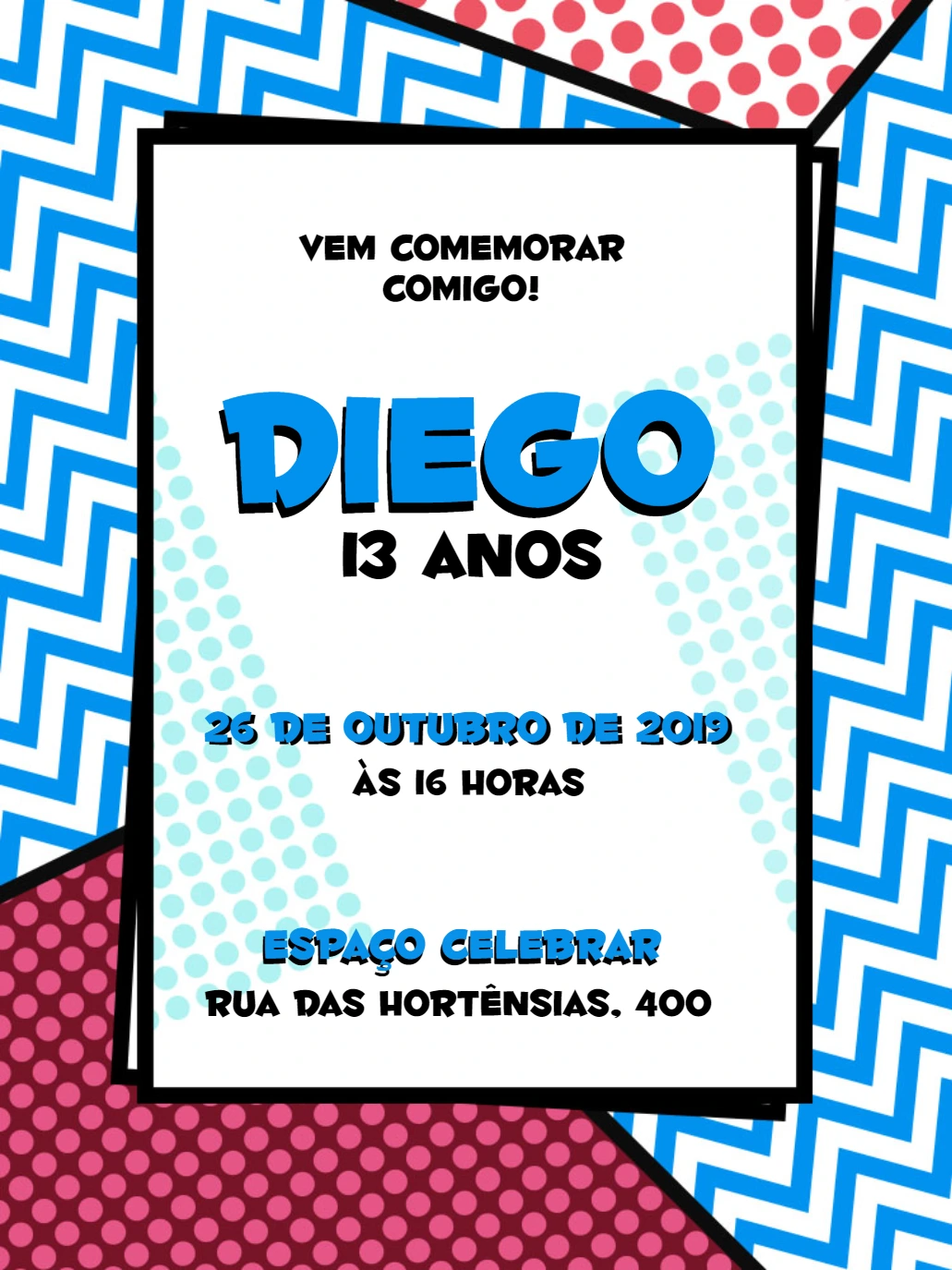 Convite de Aniversário Pop Art para Editar Online