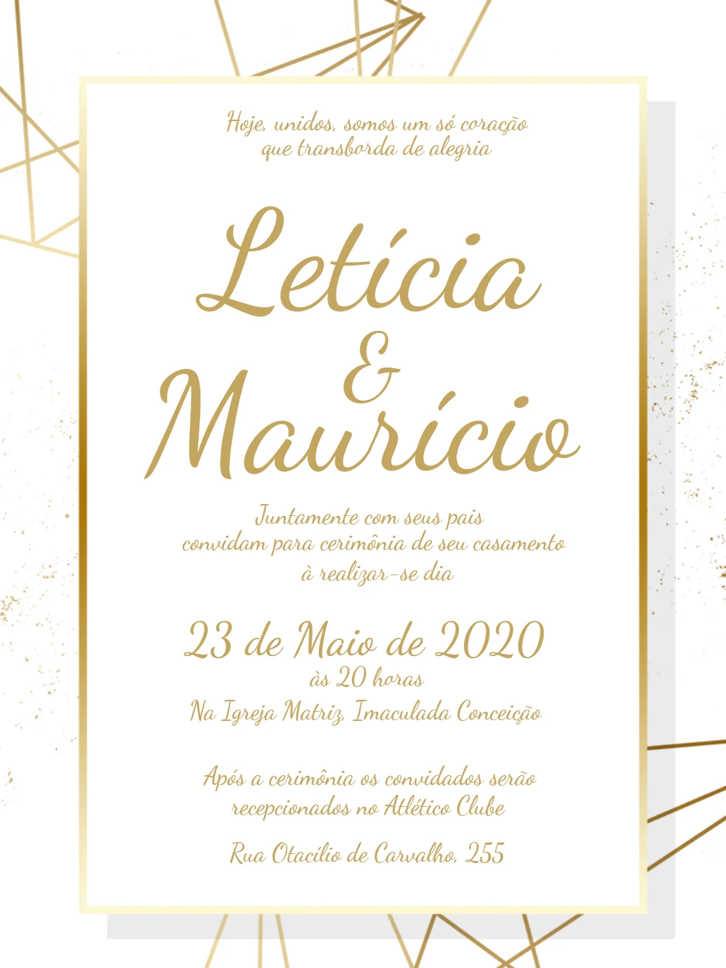 Convite de Casamento Geométrico Dourado para Editar Online