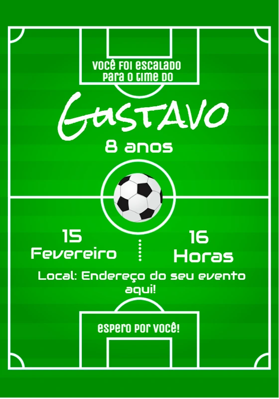 Convite Aniversário Futebol Campo de Futebol para Editar
