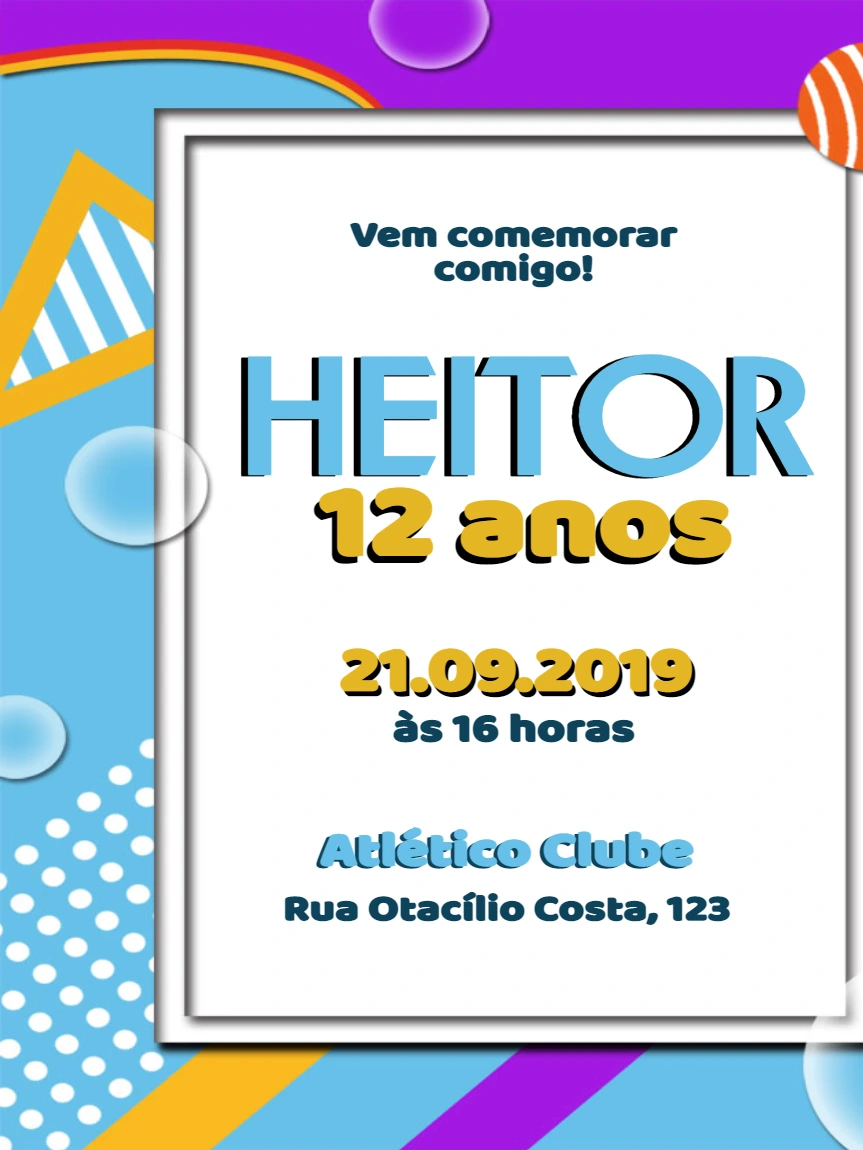 Convite de Aniversário Pop Art Colorido para Editar Online