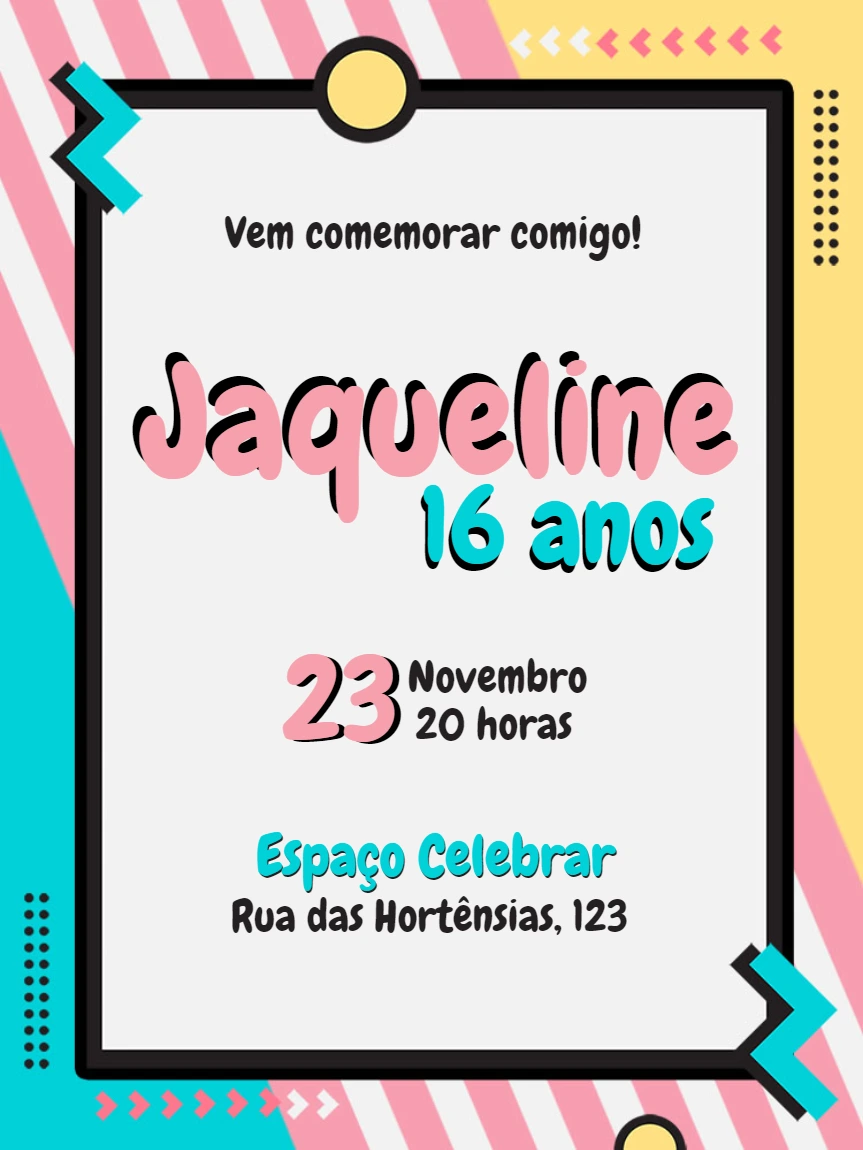 Convite de Aniversário Pop Art Estilo Retrô para Editar Online