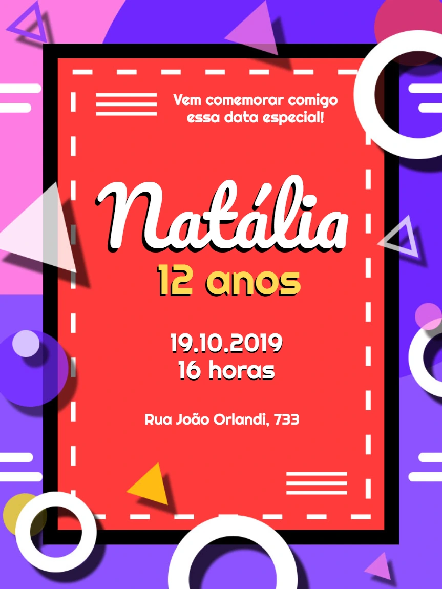 Convite de Aniversário Pop Art Geométrico para Editar Online