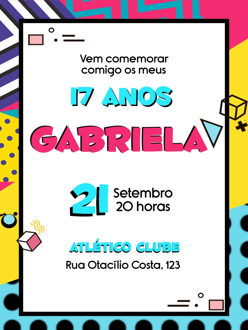 Convite Aniversário Pop Art Anos 80 para Editar Online