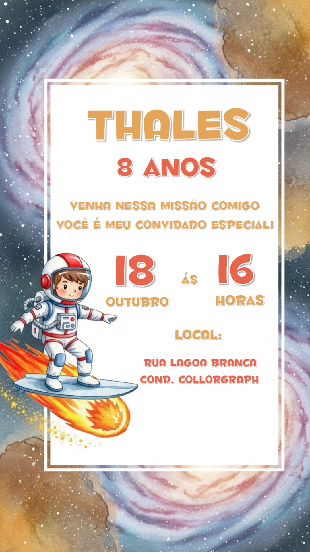 Convite de Aniversário Astronauta no Espaço para Editar Online