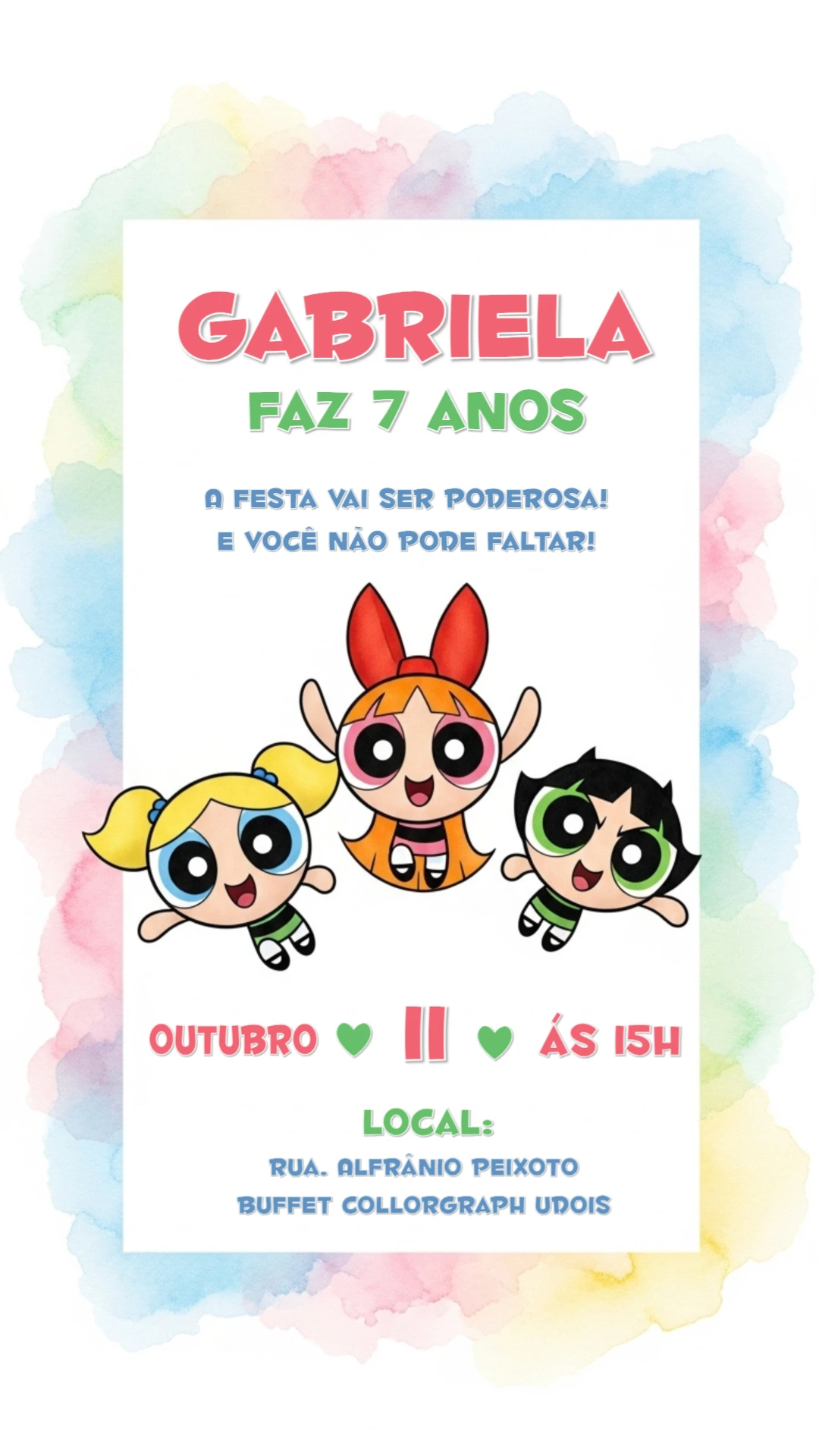 Convite Aniversário Meninas Super Poderosas para Editar Online