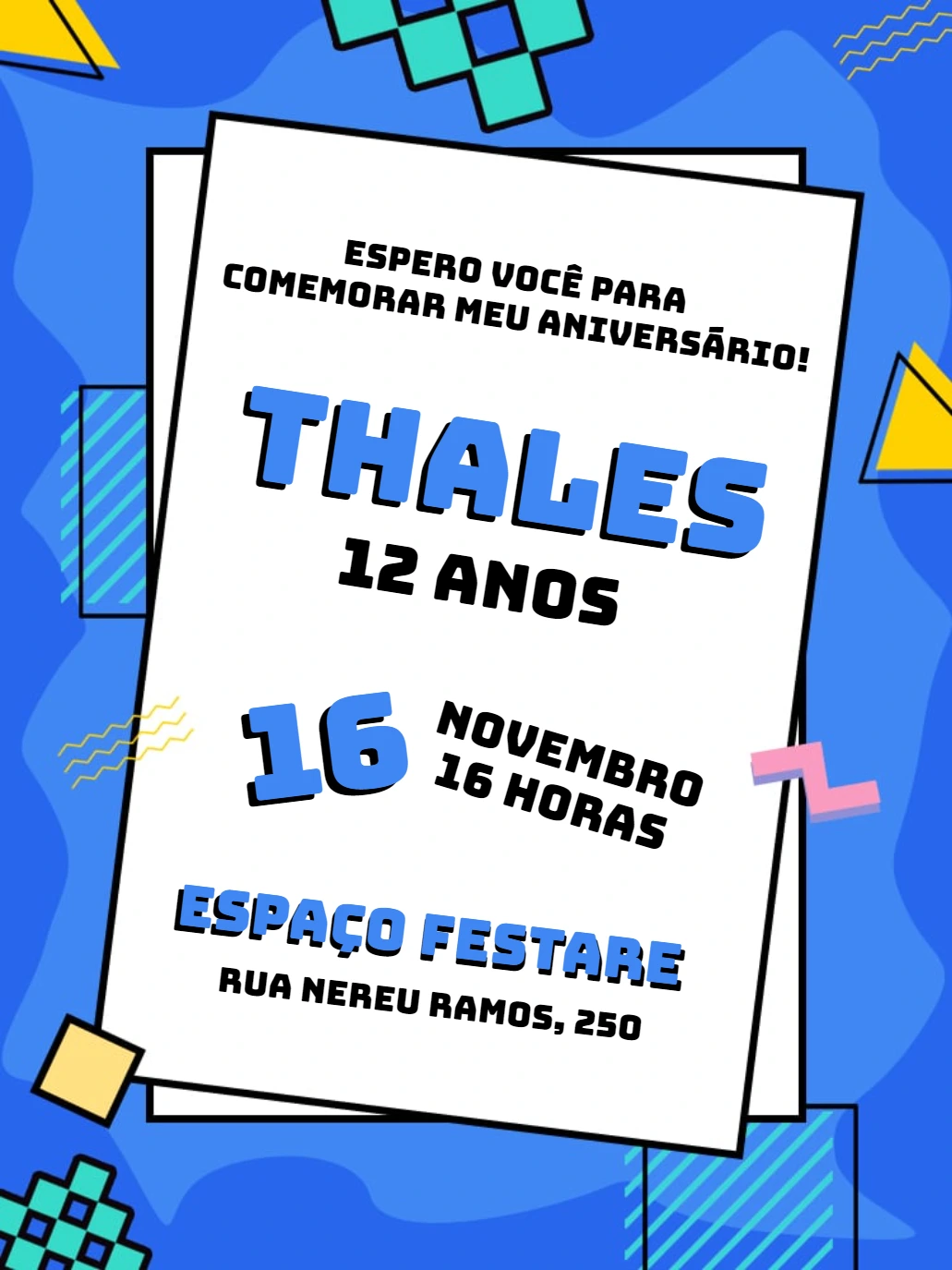 Convite de Aniversário Moderno e Geométrico para Editar Online