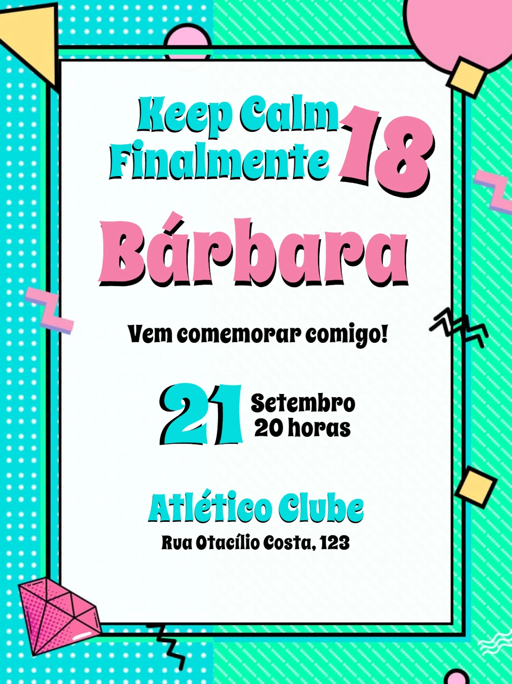 Convite de Aniversário Moderno Anos 90 para Editar Online