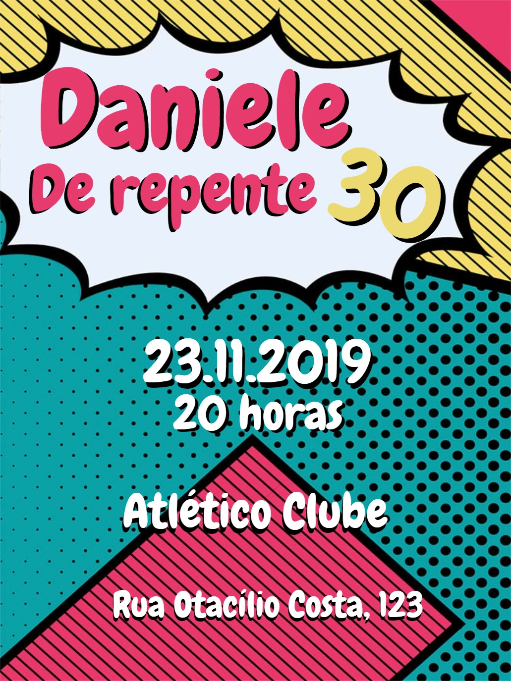 Convite de Aniversário Pop Art Editável para Enviar Online