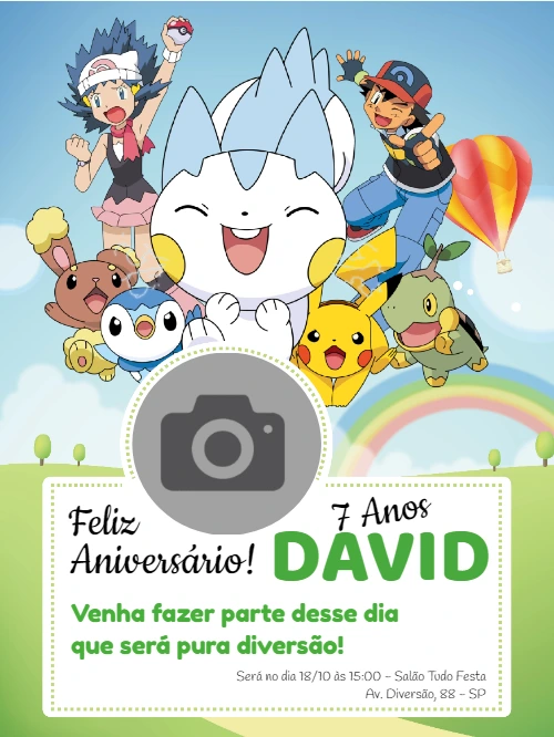 Convite de Aniversário Pokémon com Foto para Editar Online