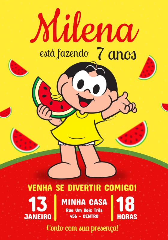 Convite de Aniversário Magali Turma da Mônica para Editar Online