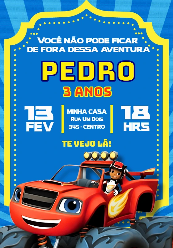 Convite Aniversário Blaze Monster Machines para Editar Online