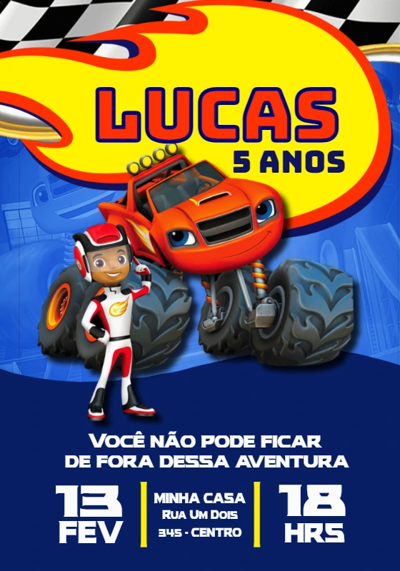 Convite de Aniversário Blaze Monster Machines para Editar Online