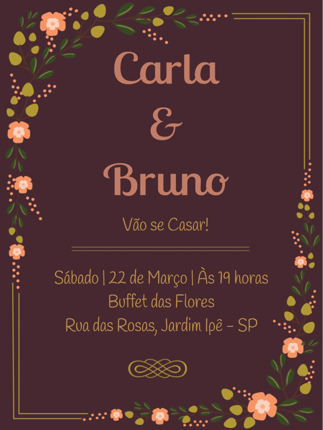Convite de Casamento Floral Roxo para Editar Online