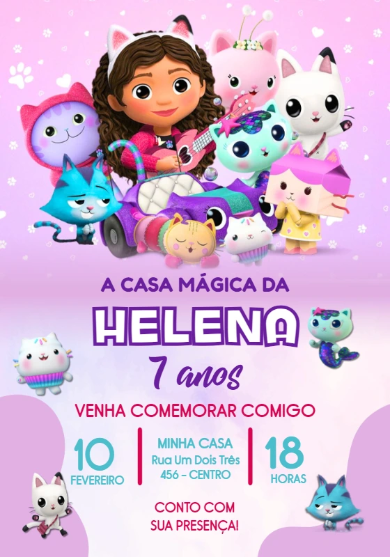 Convite de Aniversário Casa Mágica da Gabby para Editar Online