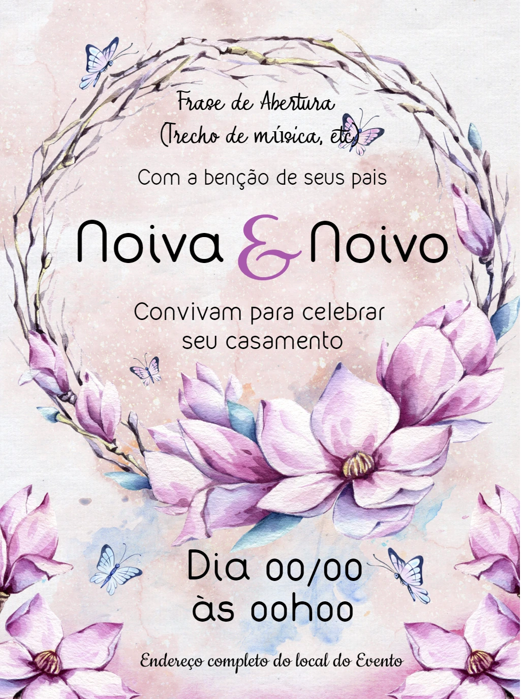 Convite de Casamento Floral com Magnólias para Editar Online