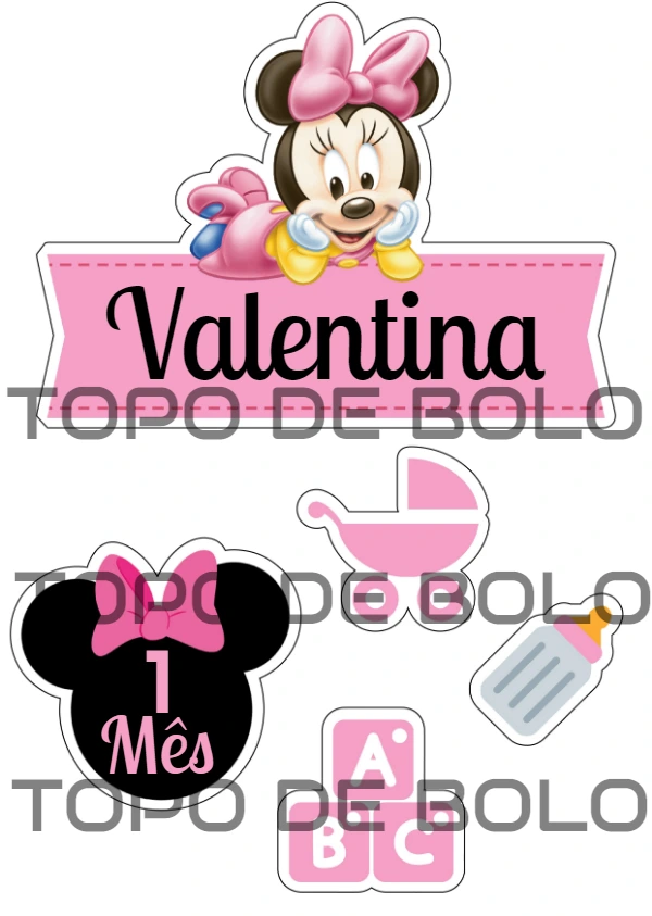 Topo de Bolo Minnie Baby para Mesversário para Editar Online