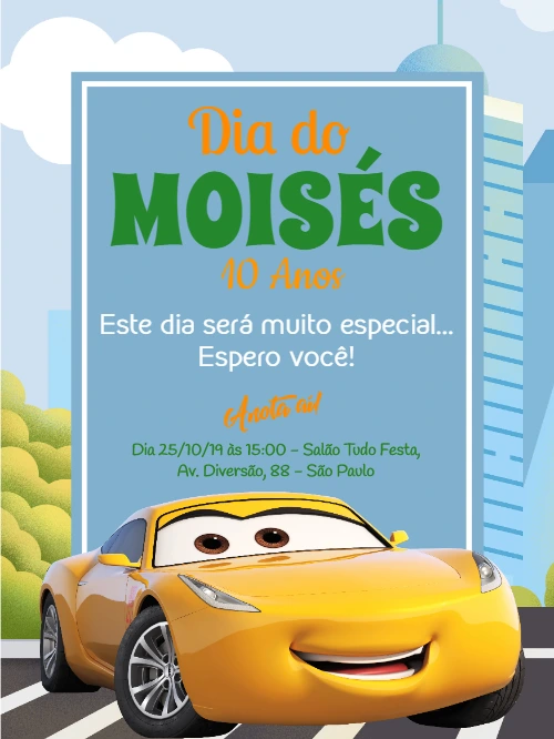 Convite de Aniversário Carros Cruz Ramirez para Editar Online