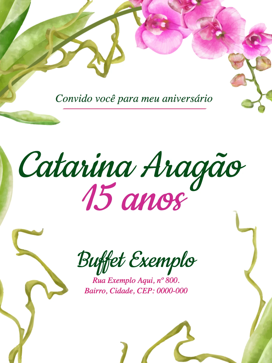 Convite 15 Anos Floral Orquídeas para Editar Online