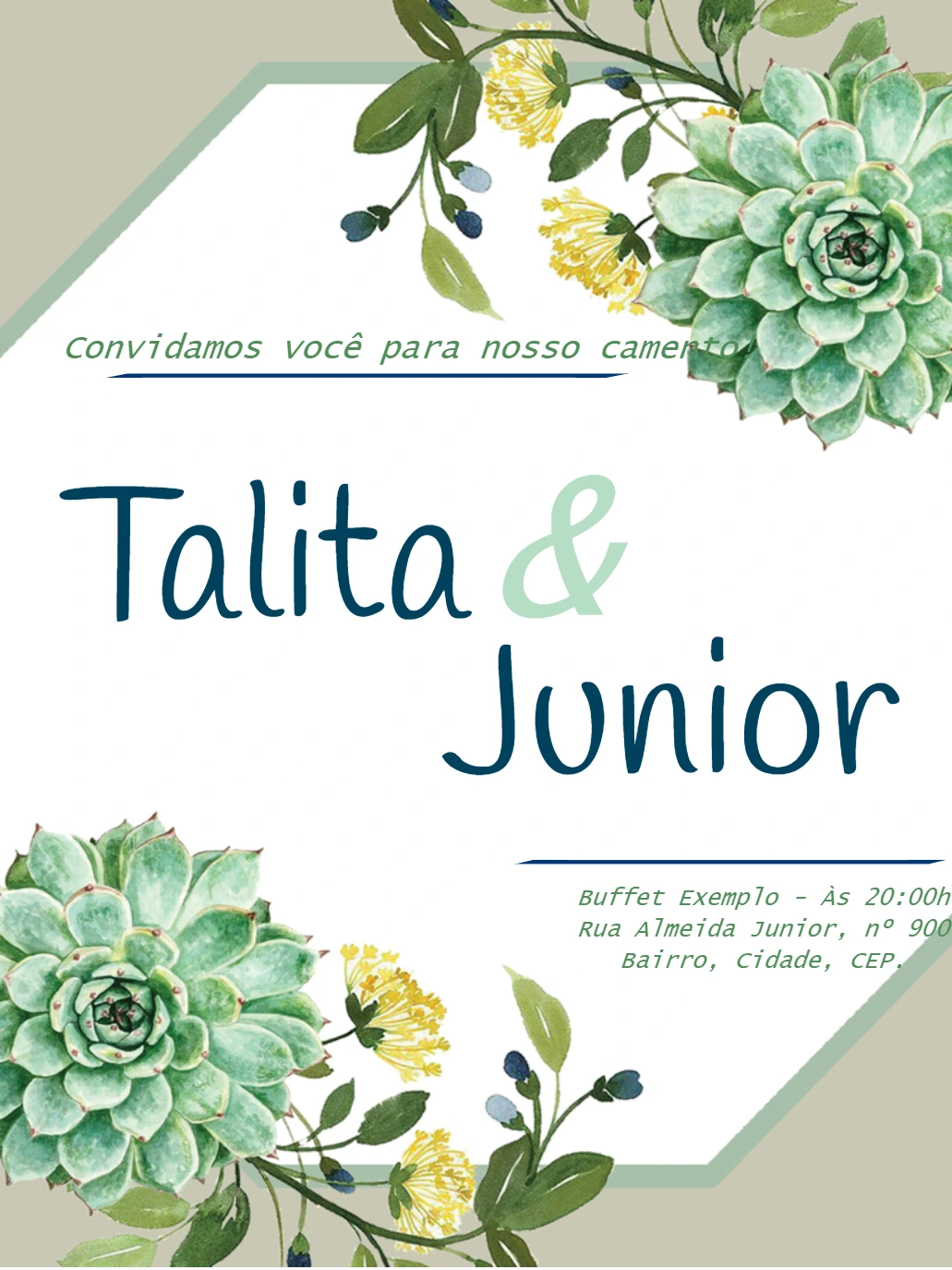 Convite de Casamento Suculentas para Editar Online