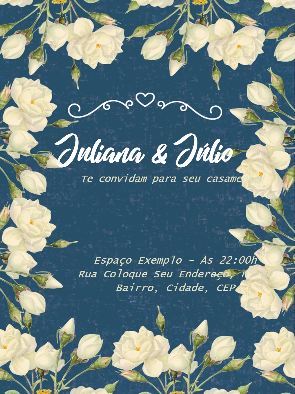 Convite de Casamento Floral com Rosas Brancas para Editar Online