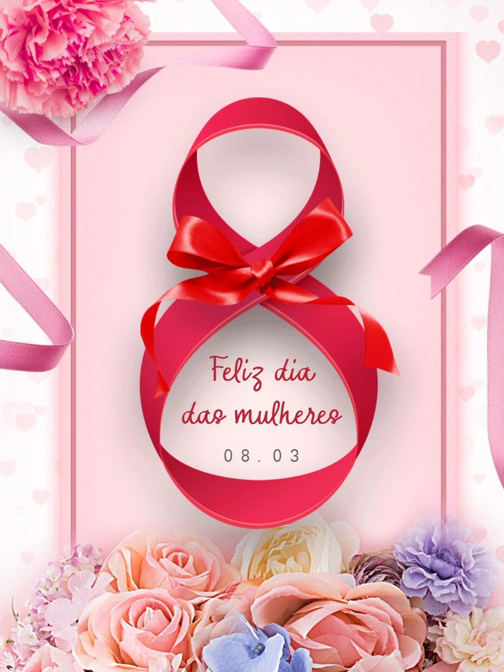 Post Dia da Mulher com Laço e Flores para Editar Online